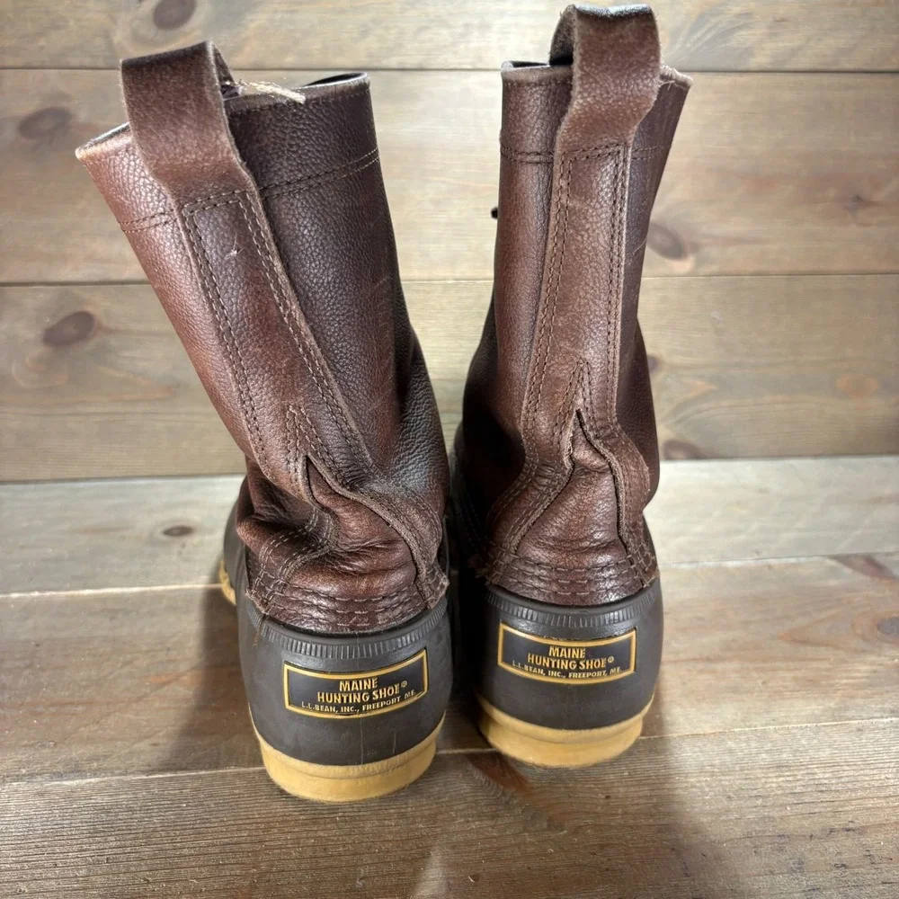 LL Bean Mens size 10 wide shoes Brown Leather Waterproof Tall Lace Up Duck boots